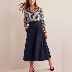 NWT Boden Taffeta Pull On Midi Skirt In Navy Sz 6R
